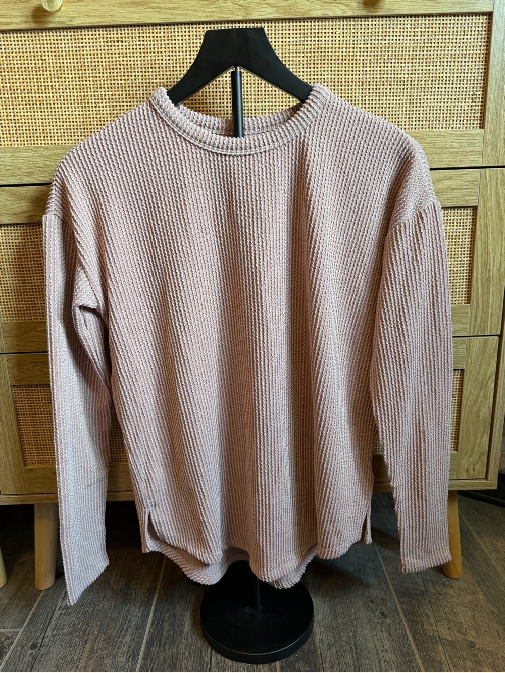 Long Sleeve Waffle Crewneck Top - Blush